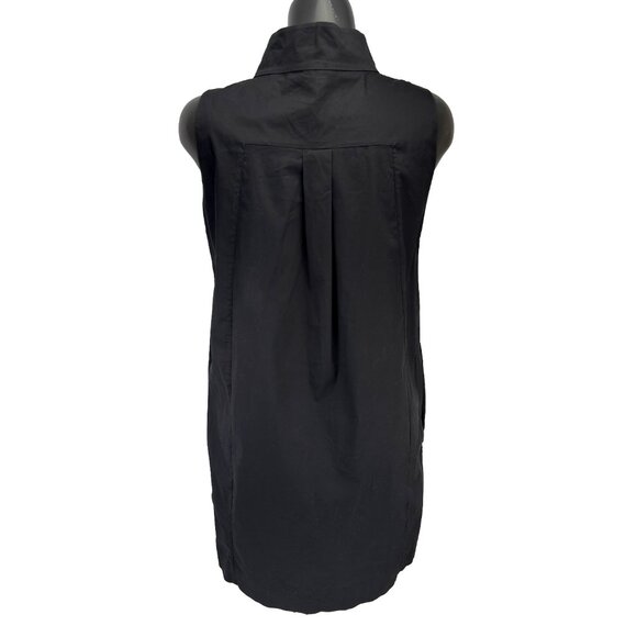 COS  High Neck Cotton Blend Side Pockets Sleeveless Black Shift Dress Size  6 - Picture 2 of 7